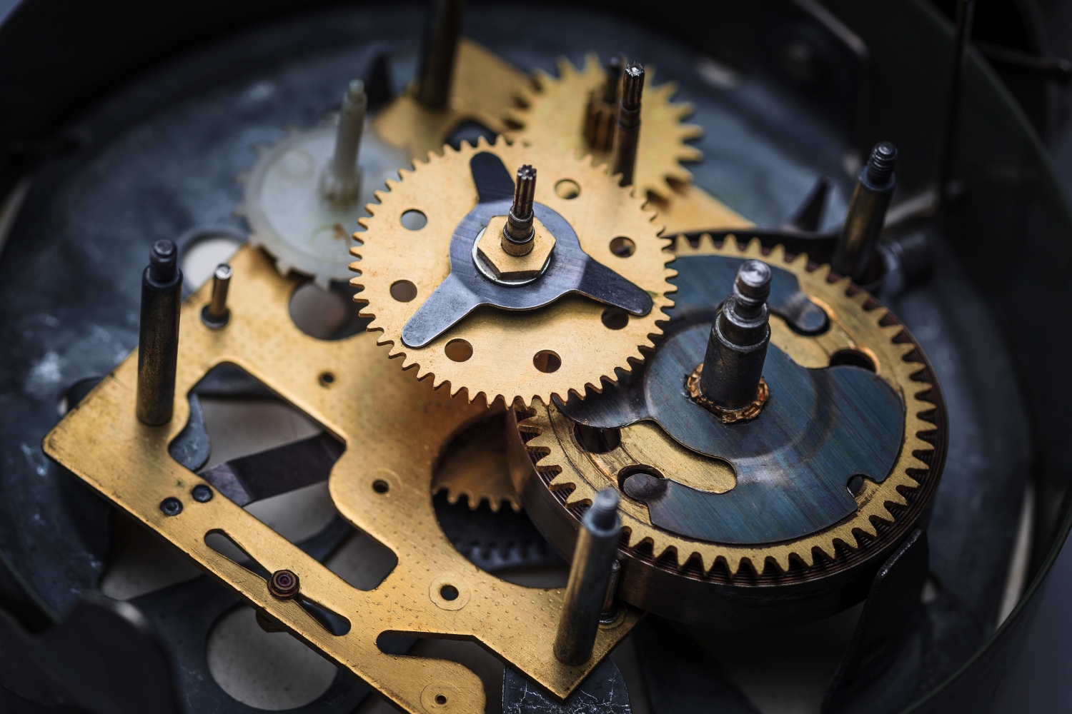 The macro view of clock mechanism The macro view of old clock mechanism